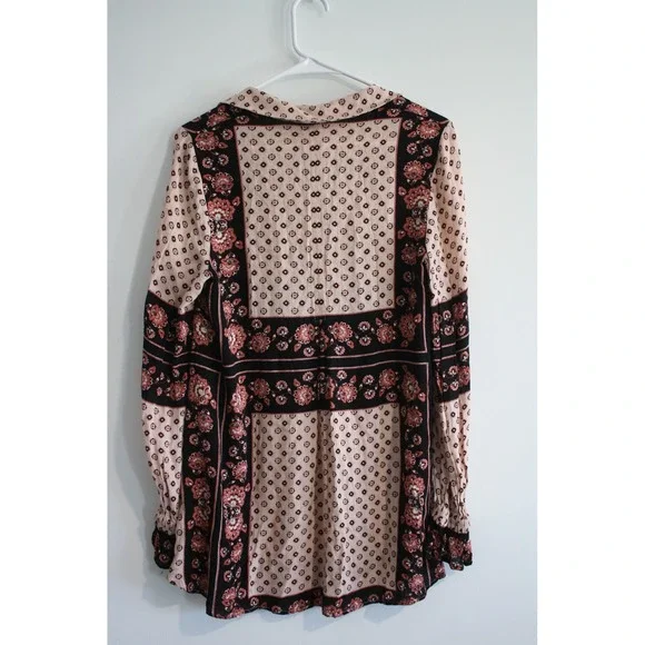 Free People Mixed Print Tunic Blouse Womens XS Boho Festival Indie - Picture 2 of 4